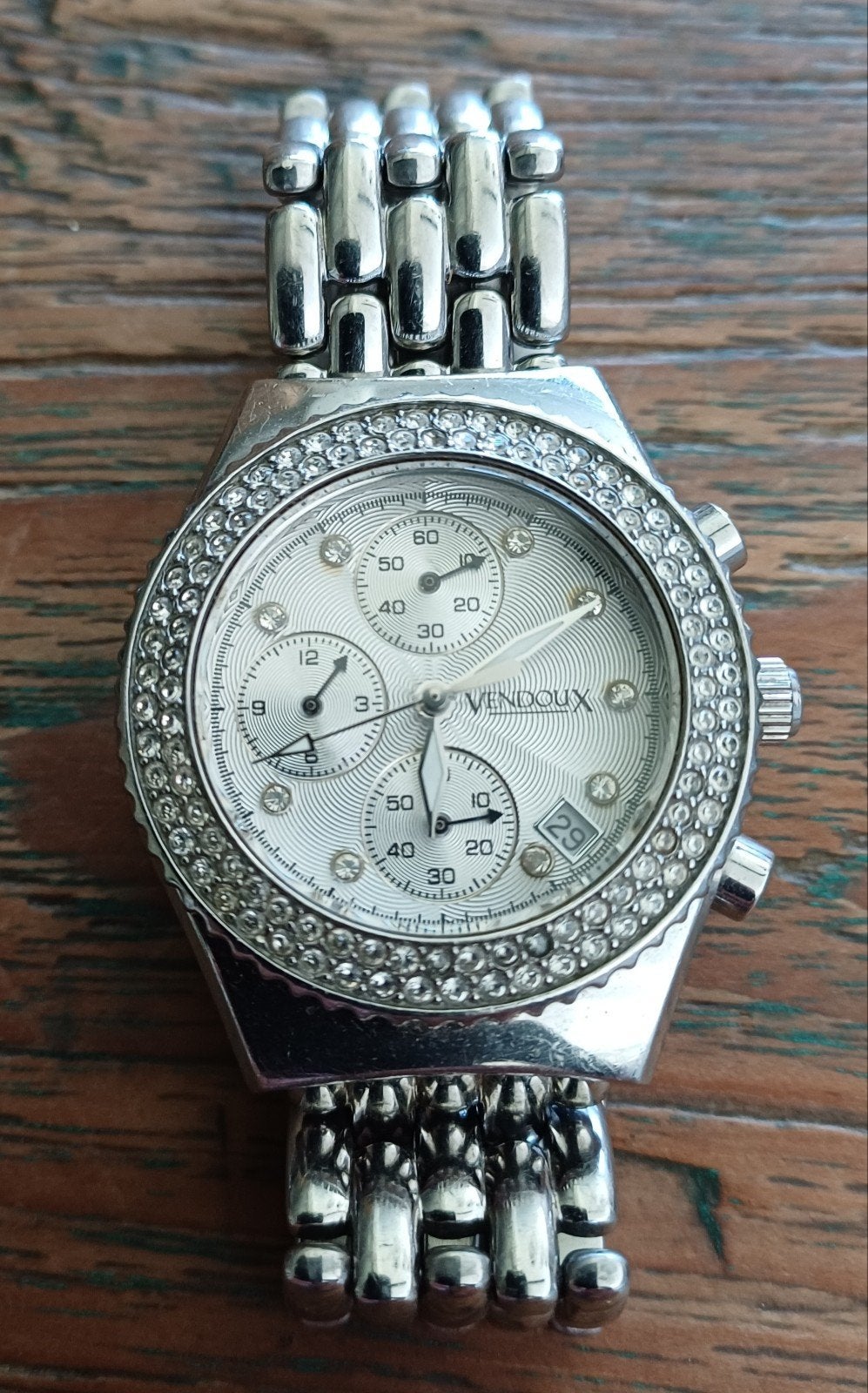 Vendoux Dameshorloge met Strass en Stalen Band voor € 40, Sieraden, Tassen en Uiterlijk, Horloges | Dames, Staal, Gebruikt, Met strass