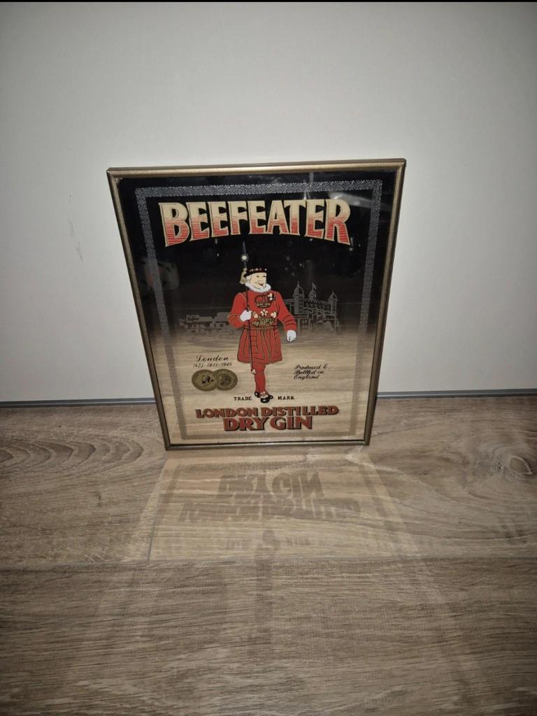Vintage Beefeater London Dry Gin spiegel, Ophalen of Verzenden, Rechthoekig, Minder dan 50 cm, Minder dan 100 cm