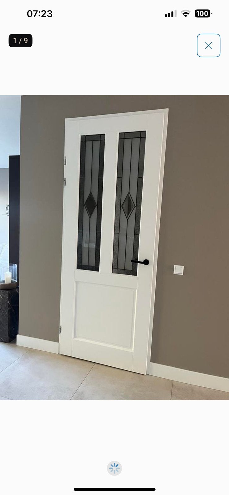 Moderne binnendeur met glas in lood en zwart beslag, Ophalen, 80 tot 100 cm, 215 cm of meer, Glas