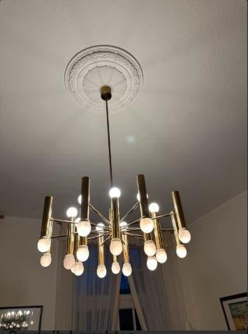 vintage kroonluchter sputnik design Doria 36 lampen xl, Ophalen, Zo goed als nieuw, Metaal, Mid-century