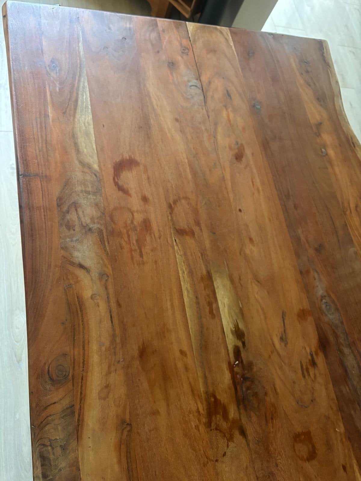 Robuuste houten eettafel met metalen onderstel, Ophalen, Gebruikt, 50 tot 100 cm, Vijf personen of meer