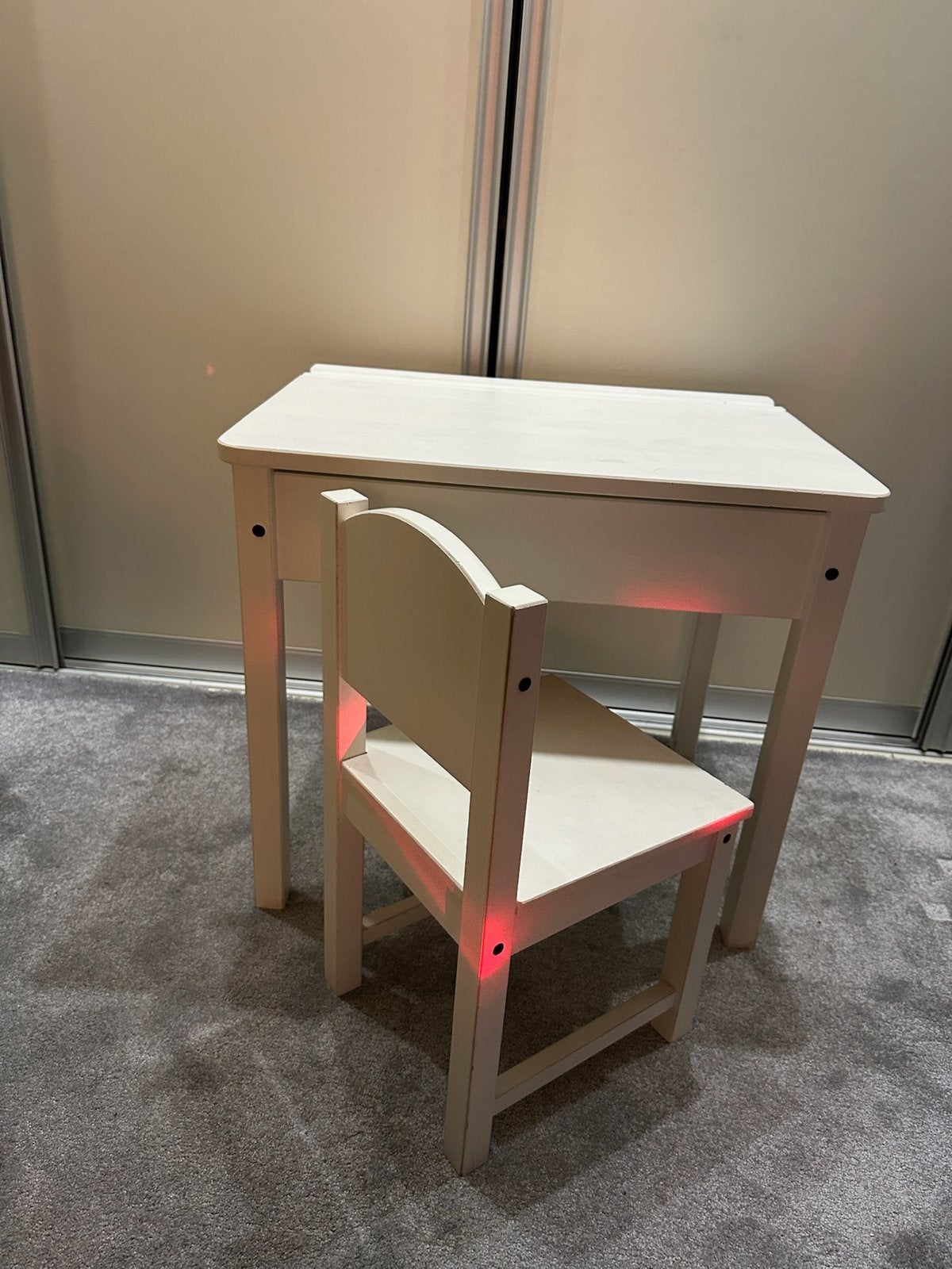 Kinderbureau met stoel - Wit houten set, Ophalen, Gebruikt, Tafel(s) en Stoel(en)