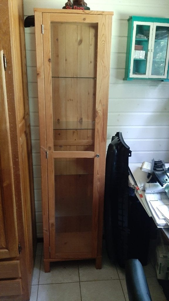 Vitrinekast geloogd grenen, Huis en Inrichting, Ophalen, 25 tot 50 cm, 50 tot 100 cm, 150 tot 200 cm