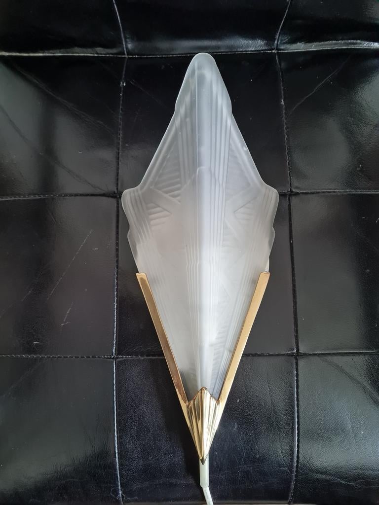 Vintage Art Deco wandlamp Ikea melkglas messing, Ophalen of Verzenden, Zo goed als nieuw, Glas