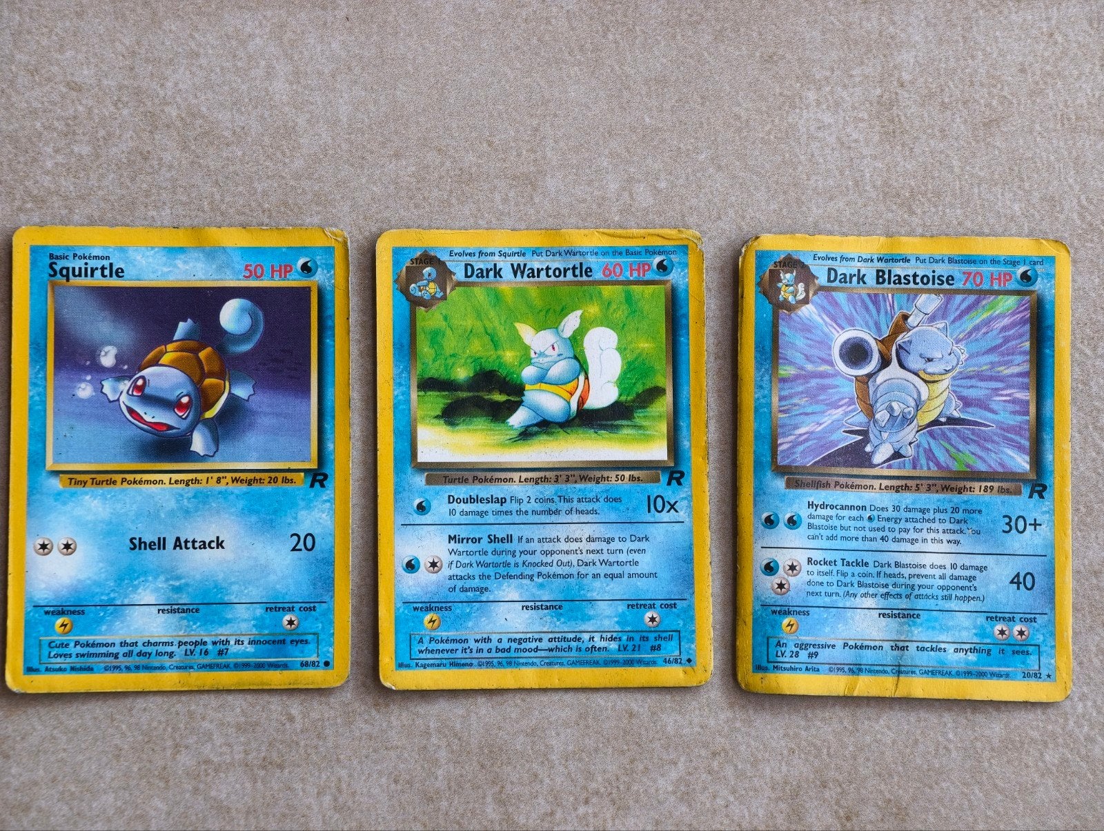 Pokémon Team Rocket: Squirtle, Dark Wartortle, Dark Blastois, Verzenden, Gebruikt, Meerdere kaarten