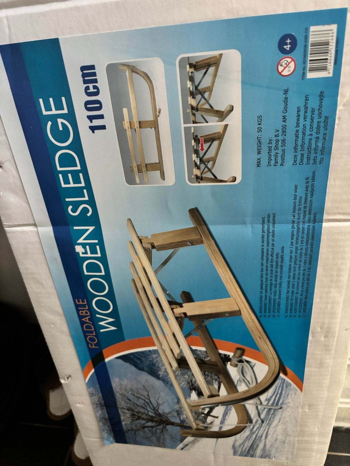 opvouwbare houten slee met rugleuning (3x gebruikt), Ophalen, Rugleuning, Nieuw, Hout