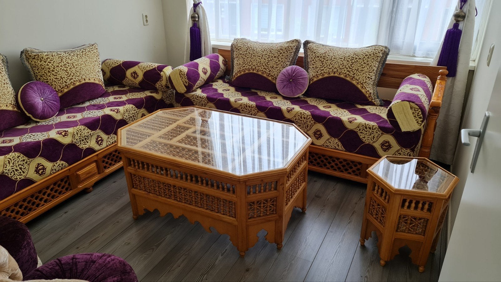 Prachtige Marokkaanse salontafel en bijzettafels, Ophalen, 50 – 75, 100 tot 150 cm, Overige houtsoorten
