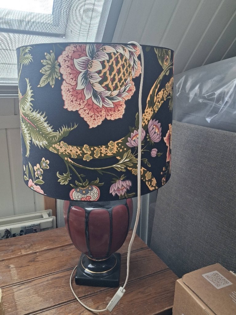 Vintage Draken Tafellamp met Bloemenkap, Ophalen, Gebruikt, Textiel, E27 (groot)