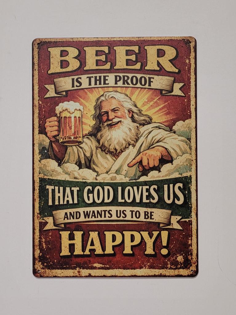 Beer proof god loves us reclamebord van metaal wandbord deco, Info@deconoord.nl, Deco Noord, Nieuw, Ophalen of Verzenden