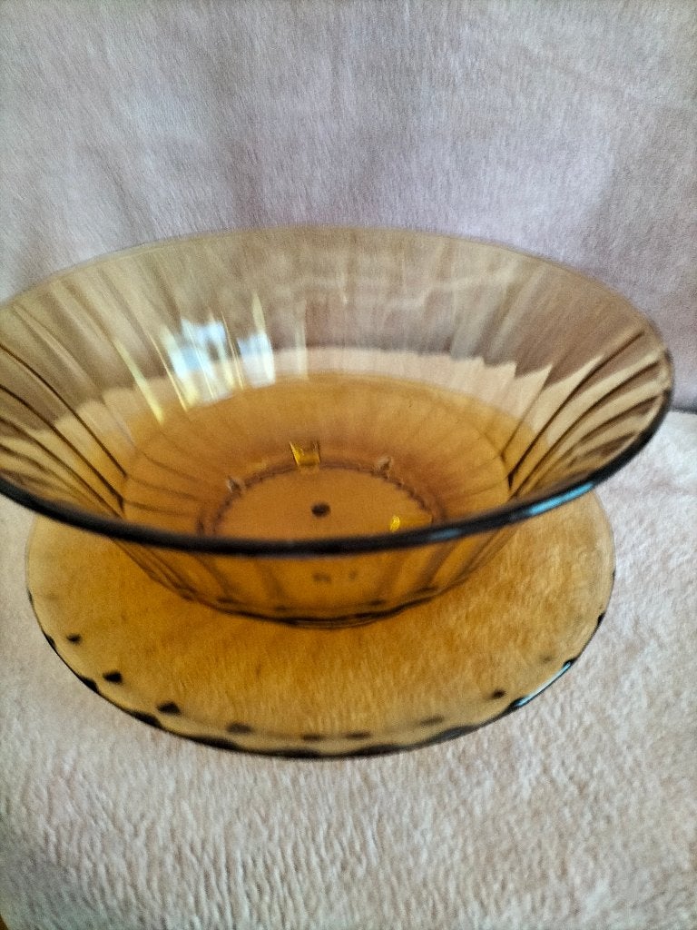 Vintage Art Deco Fruittest met Onderbord – Amber Persglas, Ophalen of Verzenden, Zo goed als nieuw