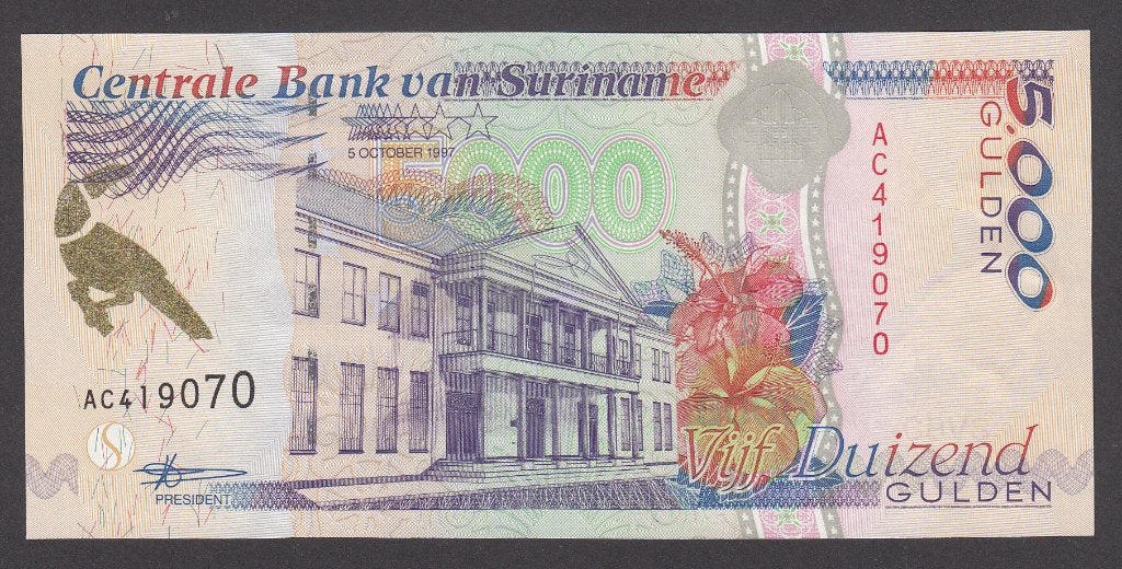 Suriname - 5000 gulden 5.10.1997 UNC - P143.a, Ophalen of Verzenden, Zuid-Amerika