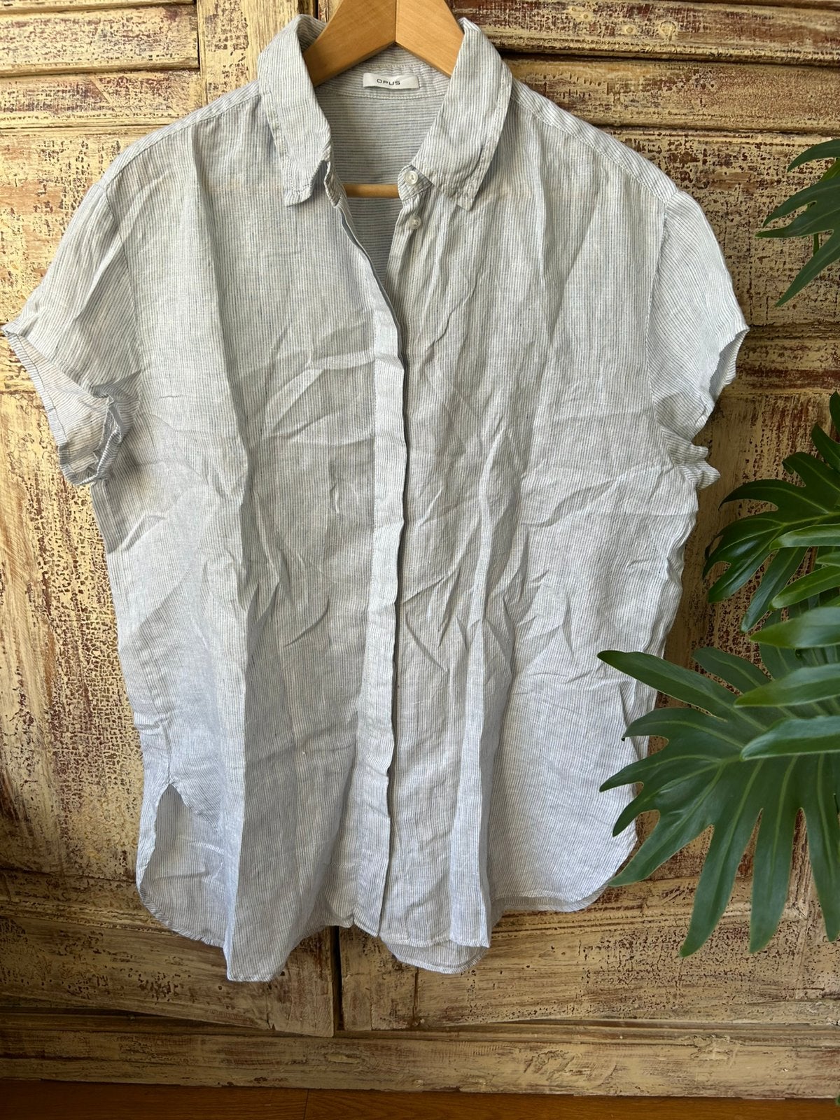 Opus blauw witte linnen blouse maat 40, Ophalen of Verzenden, Zo goed als nieuw, Maat 38/40 (M), Blauw