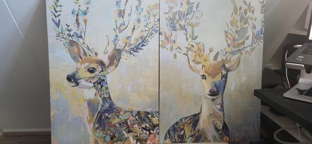 IKEA Schilderijen Hert - Set van 2 met Bloemen Gewei, Ophalen, Zo goed als nieuw, Schilderij