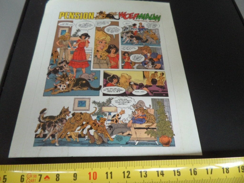 sticker strip PENSION WOEF MIAUW, Ophalen, Zo goed als nieuw