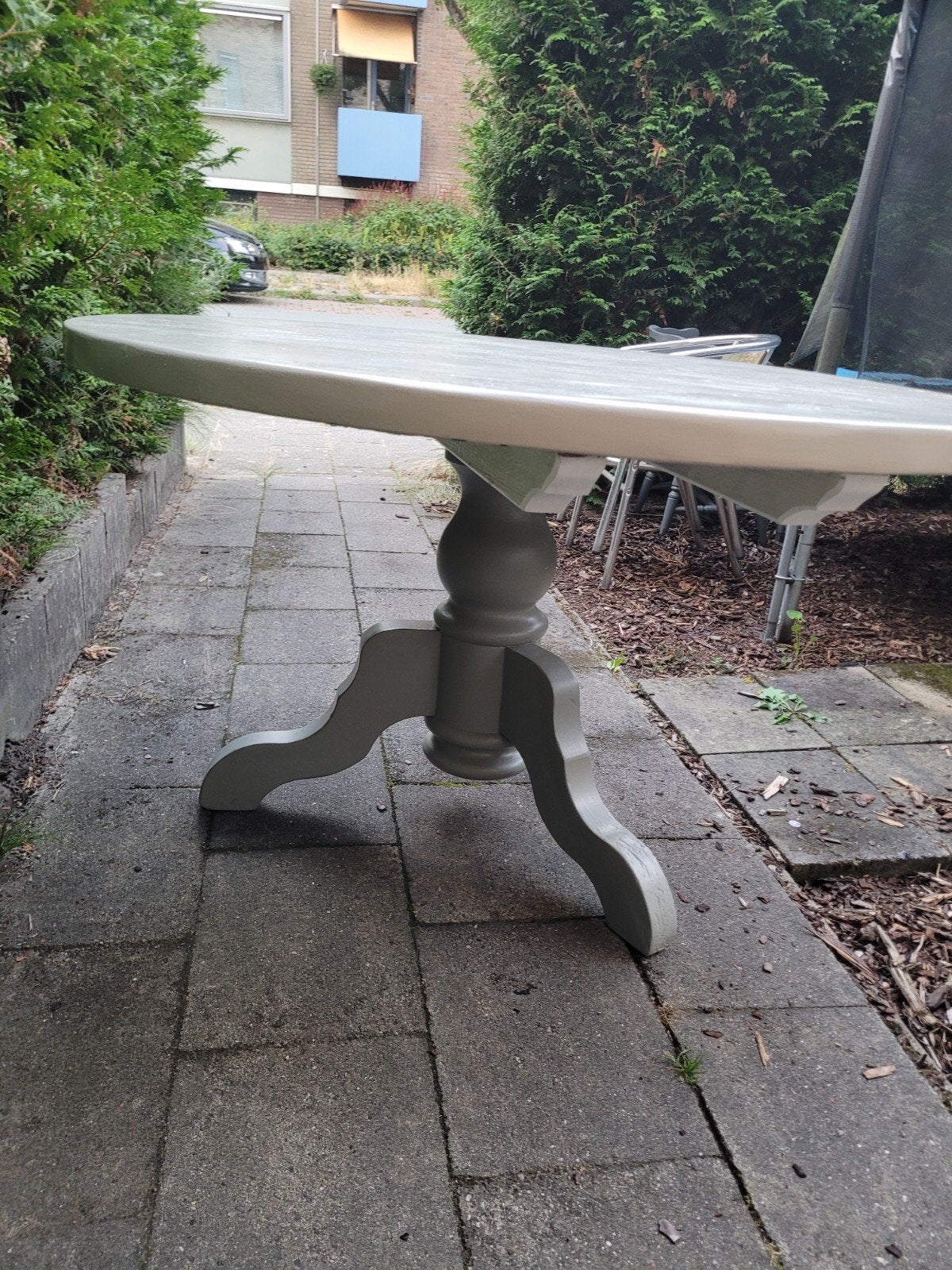 Ronde tafel, grijs geverfd, voor binnen of buiten, Huis en Inrichting, Tafels | Eettafels, Ophalen, Gebruikt, 50 tot 100 cm, Rond