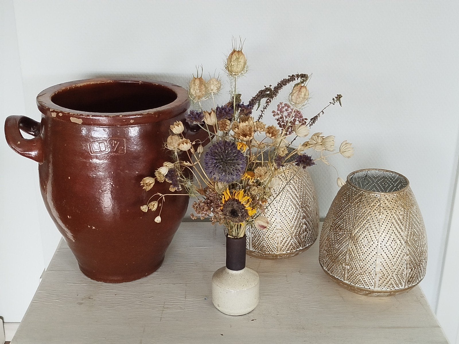 Keulse pot, lampjes en droogbloemen, Ophalen