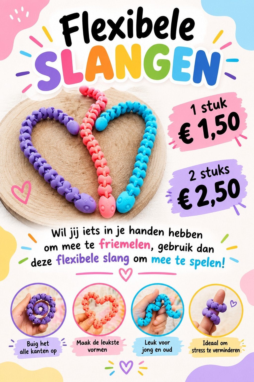 Flexibele Slangen - Fidget Toy voor Jong en Oud, Ophalen of Verzenden, Nieuw, Jongen of Meisje