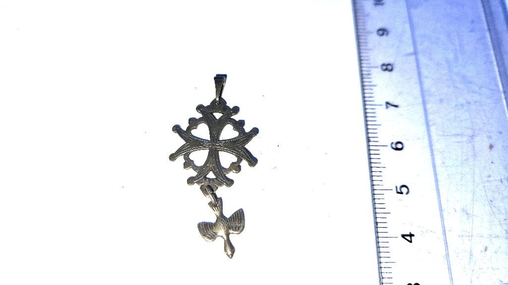 Vintage Hanger – Hugenotenkruis met Duif (Zilver), Antiek en Kunst, Ophalen of Verzenden