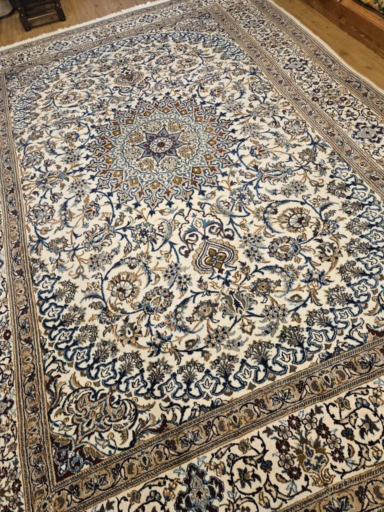Vintage handgeknoopt perzisch tapijt nain 350x235, Info@SlatsAntiek.nl, Perzisch, 200 cm of meer, Ophalen of Verzenden