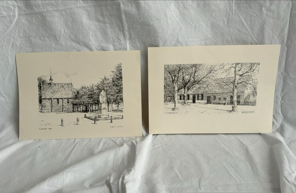 Twee gedetailleerde tekeningen van P.C. Louwers, Antiek en Kunst, Kunst | Tekeningen en Foto's, Ophalen of Verzenden