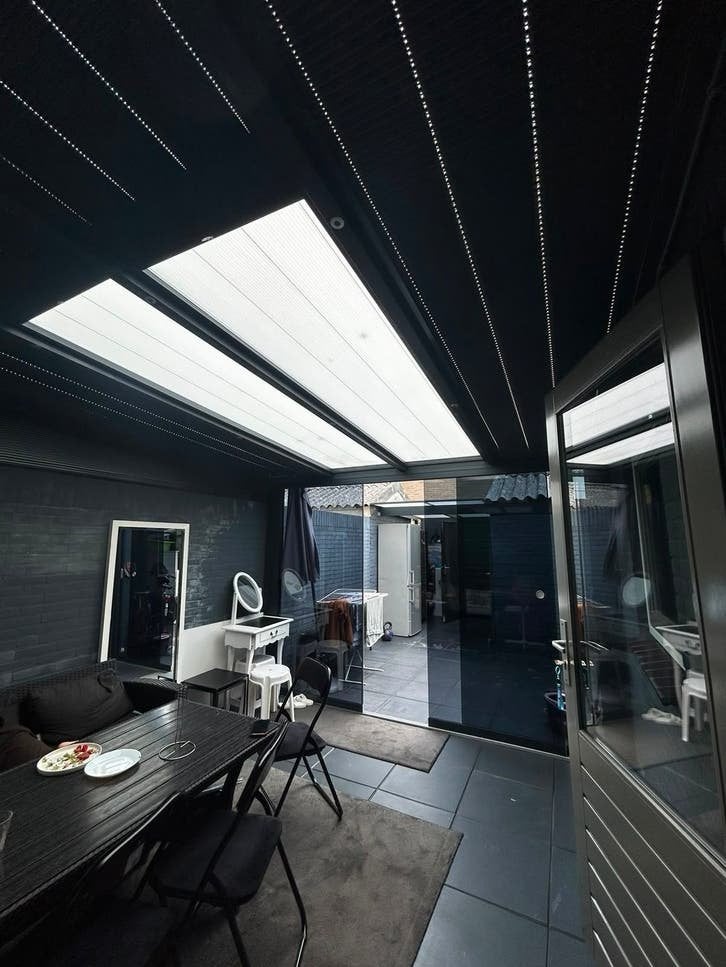 Veranda, Tuin en Terras, Zonneschermen, Zo goed als nieuw, Knikarmscherm, 150 tot 300 cm, 450 cm of meer, Ophalen