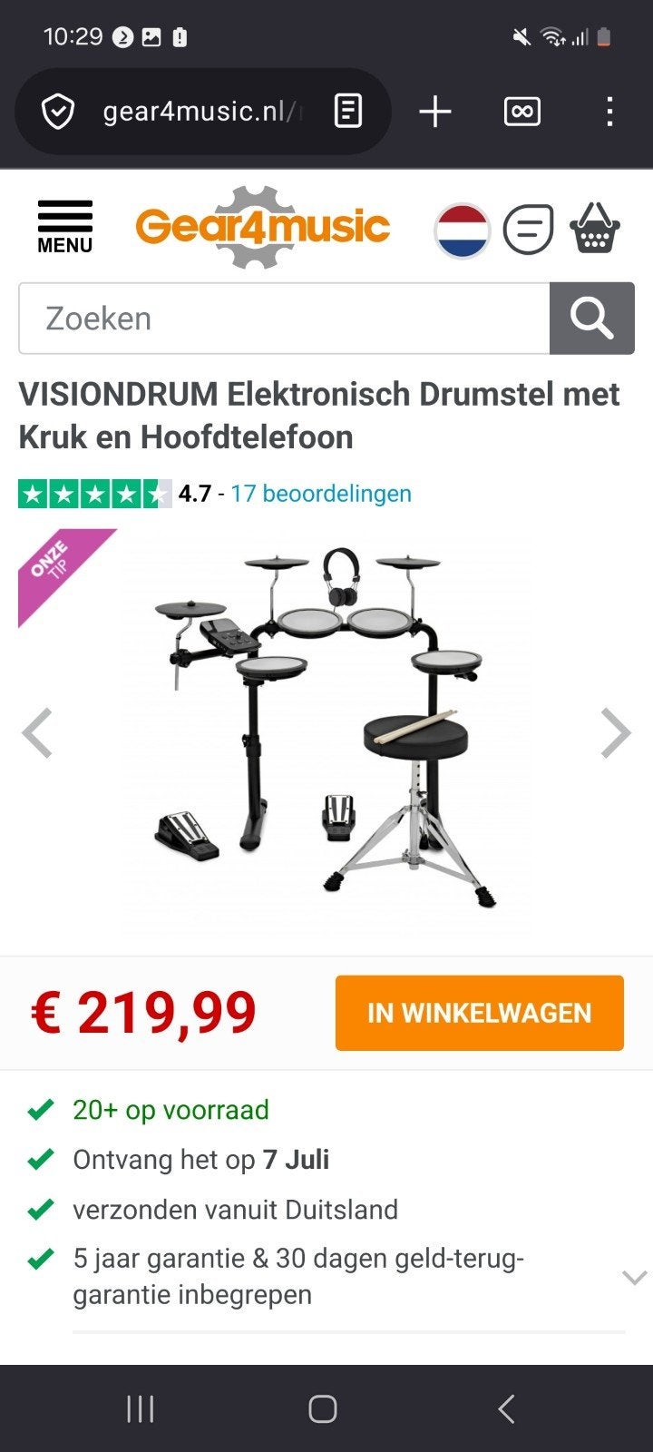 Visiondrum elektronisch drumstel zgan, Muziek en Instrumenten, Ophalen, Zo goed als nieuw, Overige merken, Elektronisch