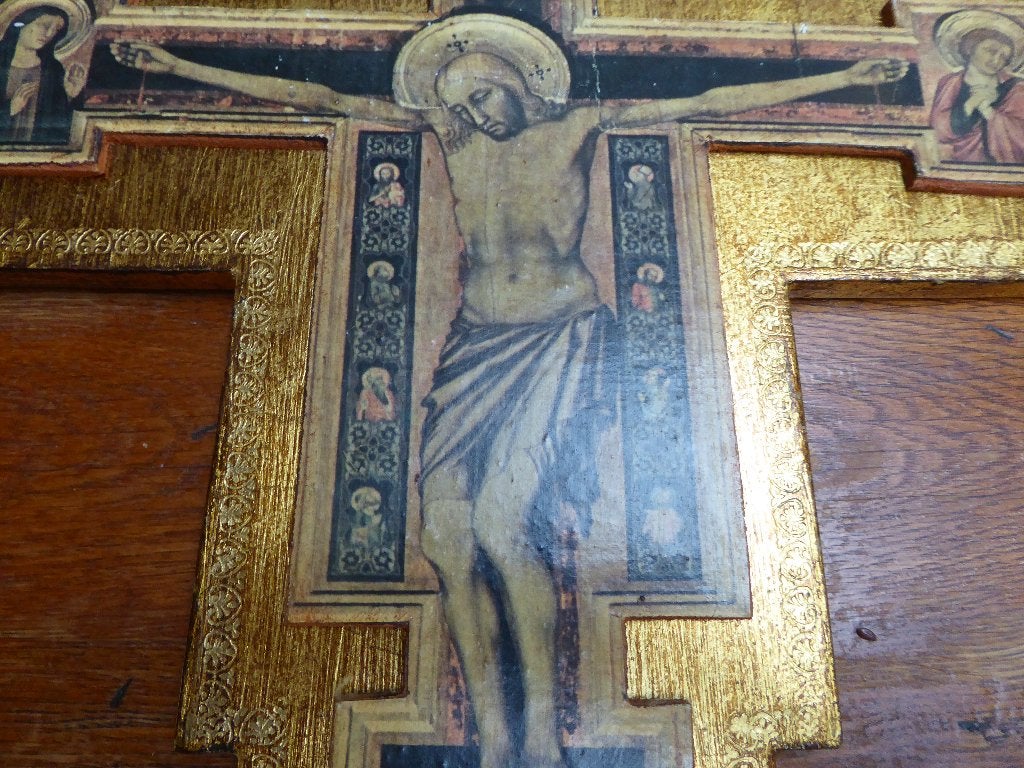 Groot Byzantijns houten kruis, goud gekleurd, Antiek en Kunst, Ophalen of Verzenden