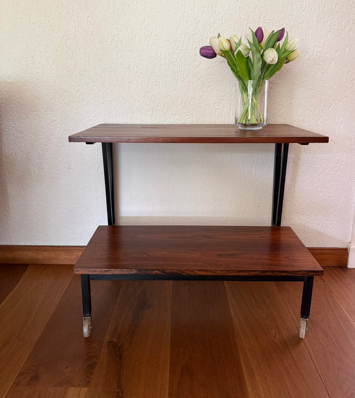 Vintage audiomeubel tv meubel bijzettafel teakhout wielen, Ophalen, Teakhout, Zo goed als nieuw, Retro vintage