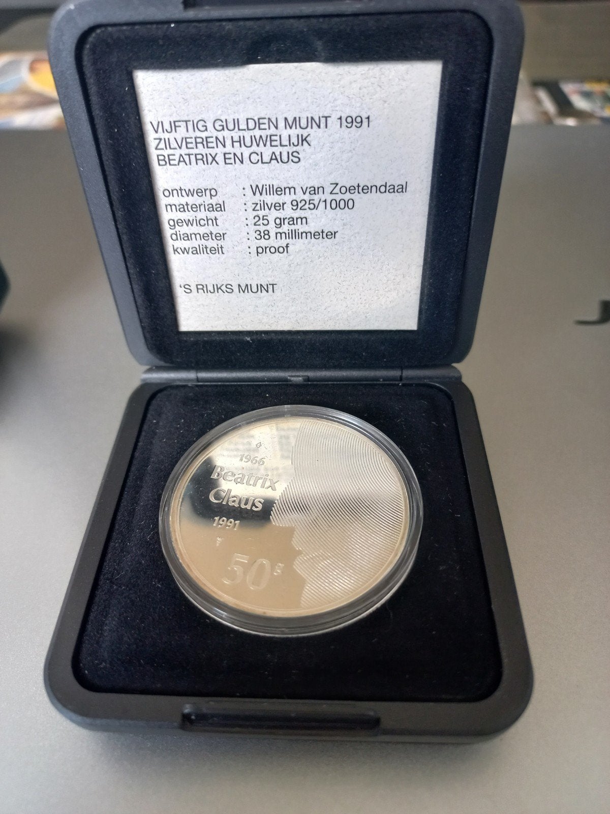 Zilveren 50 Gulden Munt 1991 - Huwelijk Beatrix & Claus, Postzegels en Munten, Munten | Nederland, Koningin Beatrix, Ophalen of Verzenden