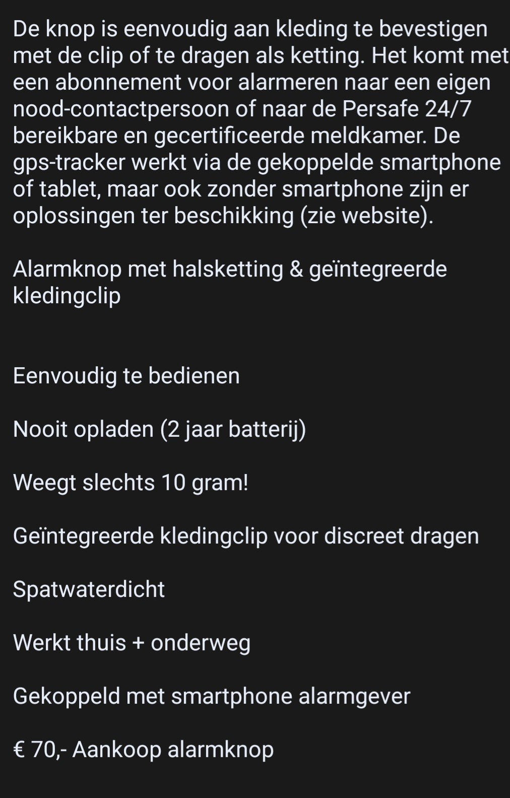 Persafe Alarmknop met halsketting en kledingclip, Overige typen, Nieuw, Ophalen of Verzenden, Overige soorten