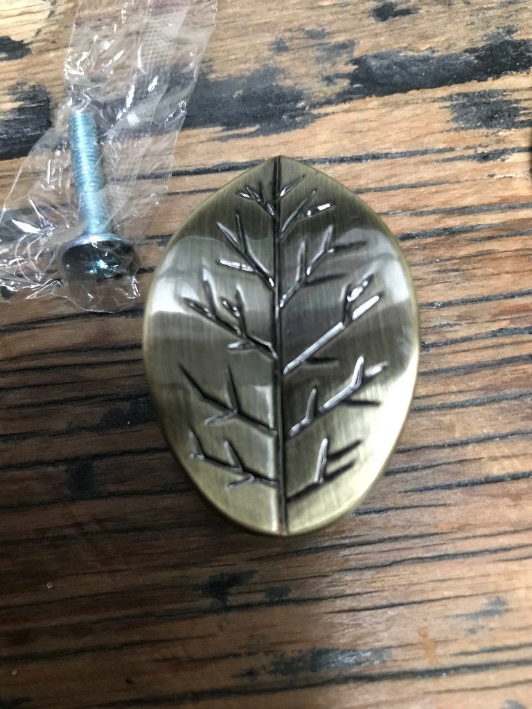 Deurknop handvat ladeknop blaadje licht oud Brons blad, Verburgt Vintage, Brocante, Meerkleurig, Nieuw