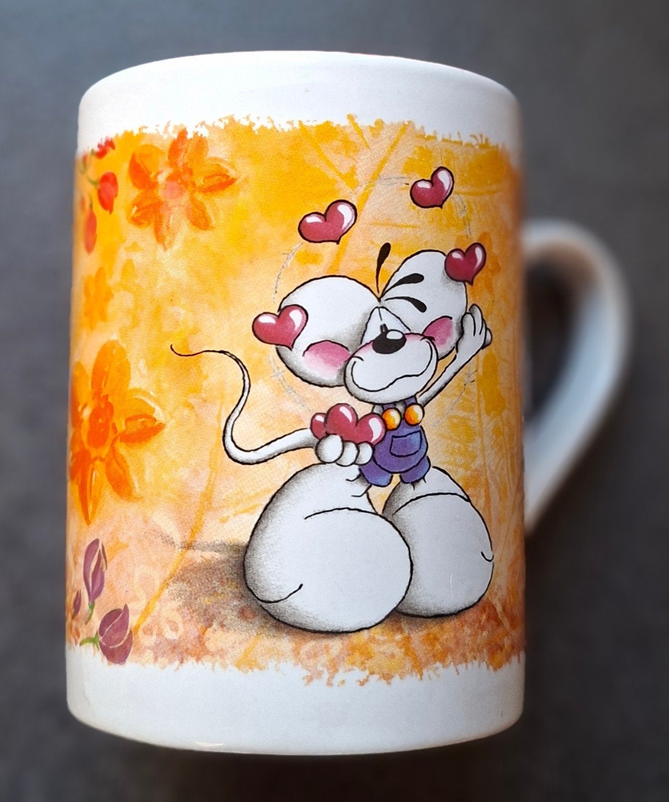 Diddl beker; Als ik aan je denk word ik al gelukkig, Verzamelen, Diddl, Ophalen of Verzenden, Servies