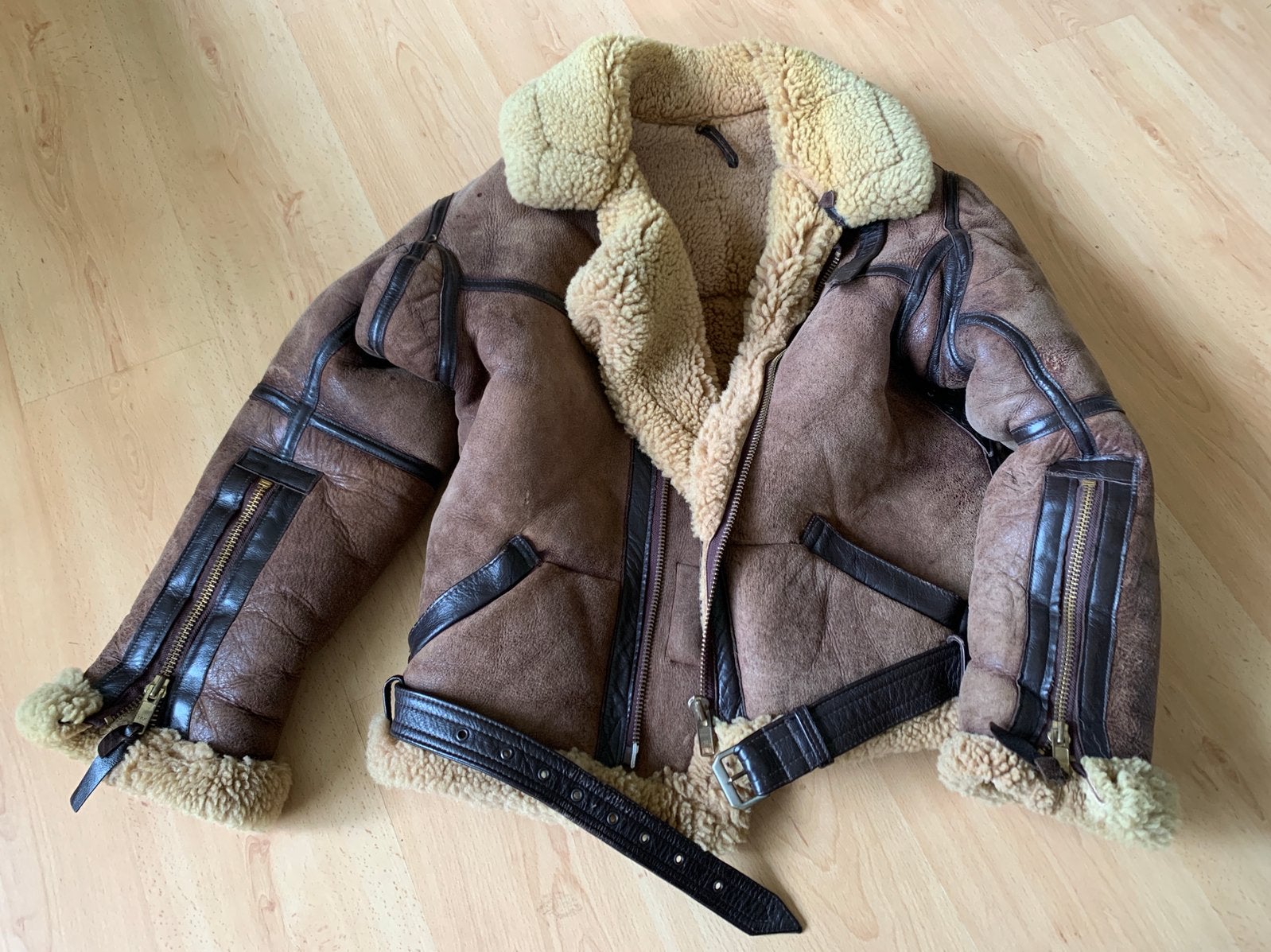 Originele vintage Irvin B3 Shearling lammy pilotenjas, Ophalen of Verzenden, Gedragen, Maat 56/58 (XL), Bruin