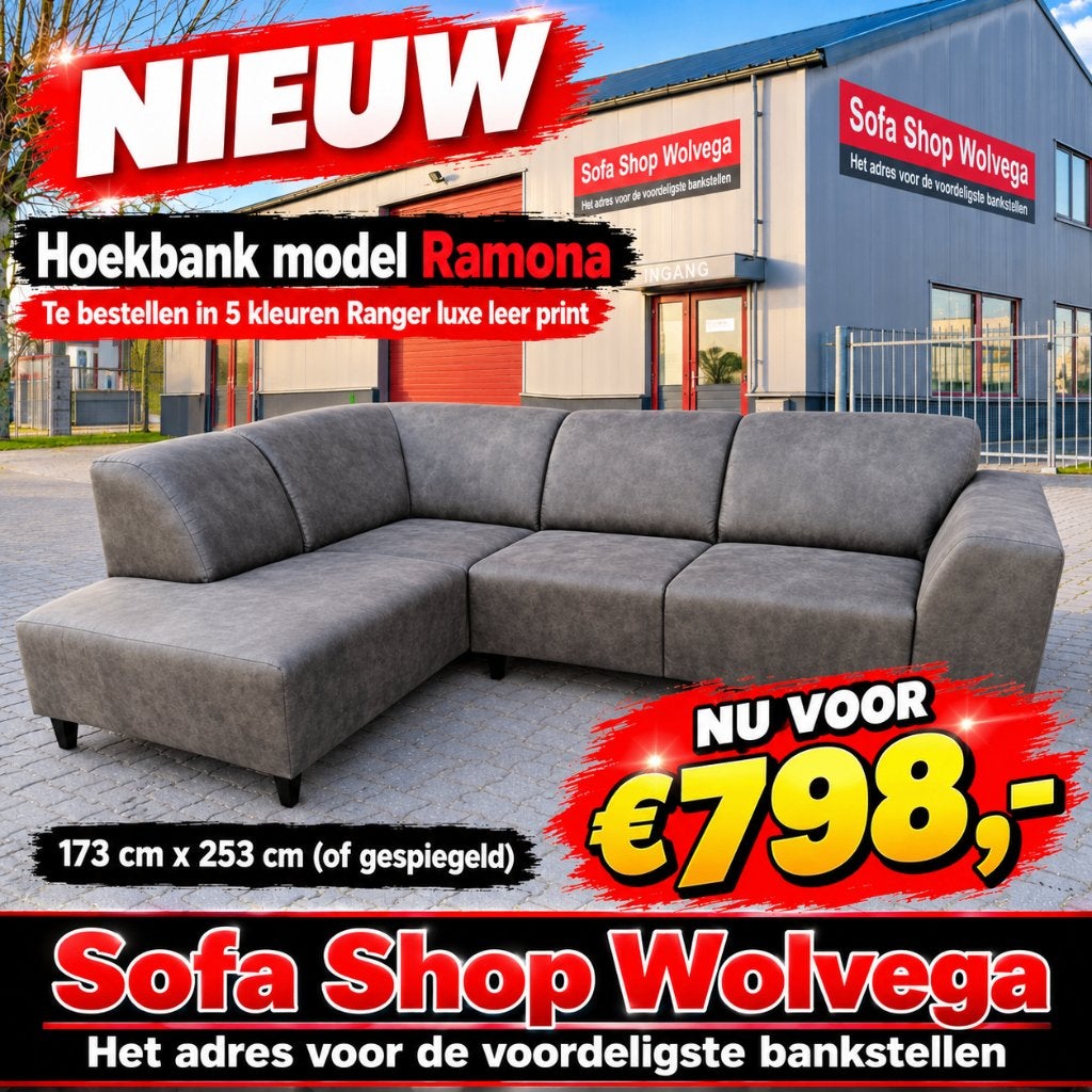 hoekbank Ramona ,stof Preston, 5 kleuren €798,-, Ophalen, Nieuw, Stof, Modern , trendy , stijlvol , hip , retro , klassiek