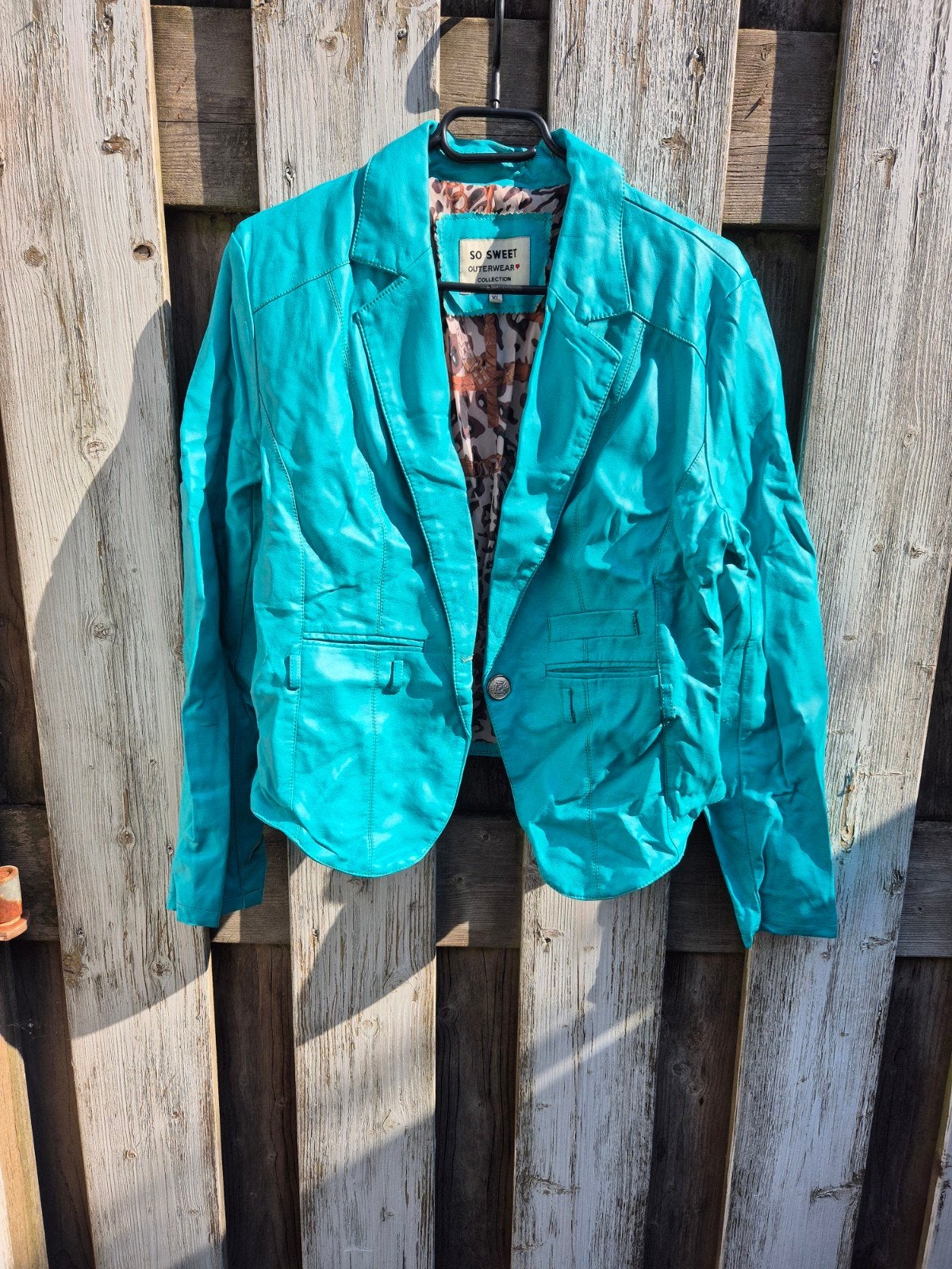blauwe imitatieleer jas maat xl so sweet, Blauw, Maat 46/48 (XL) of groter, So sweet, Ophalen of Verzenden