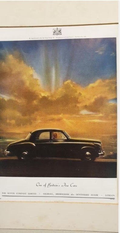 Vintage Rover 1954 Auto Reclame Print Car Salon Oldtimer Art, 28 cm, Dagelijks leven, Overige technieken, Ophalen of Verzenden