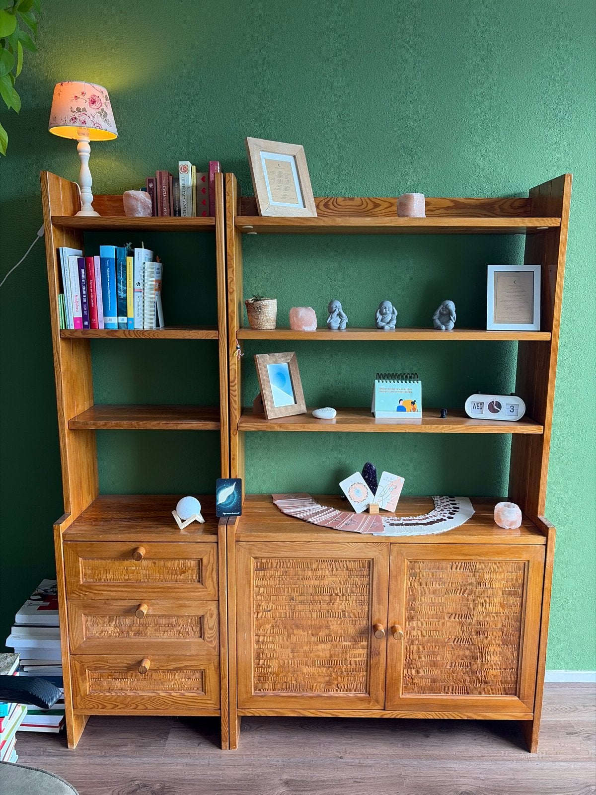 Tweedelige Houten Kast met Planken en Lades, Huis en Inrichting, Kasten | Boekenkasten, Ophalen, Gebruikt, 200 cm of meer, 150 tot 200 cm