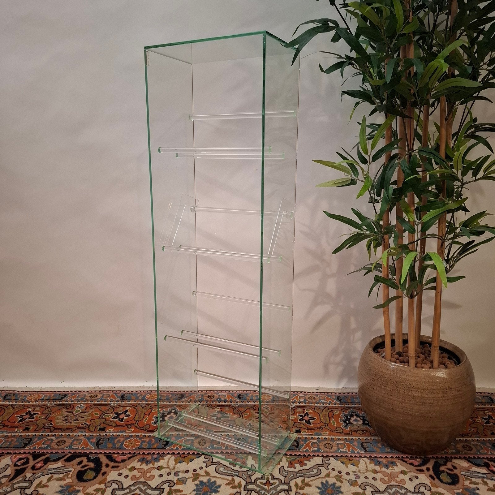 Glazen DVD Rek - Helder - B30.5xD18xH97 cm, Ophalen, 75 tot 150 discs, Dvd's, Onbekend