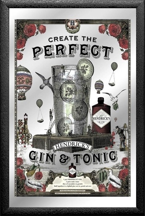 Hendricks Gin Tonic reclame spiegel wanddeco decoratie, Verzamelen, Reclamebord, Info@deconoord.nl, Deco Noord, Nieuw