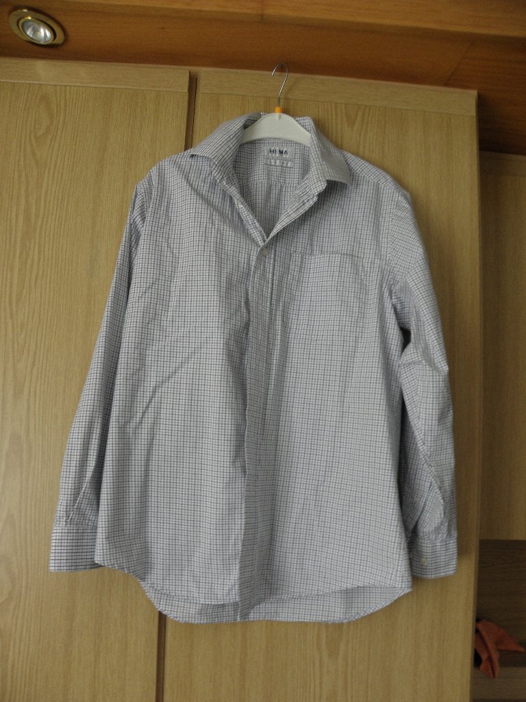 Blauw beige wit katoenen geruit overhemd HEMA mt 39/40 prima, Hema, Blauw, Gedragen, Halswijdte 39/40 (M)
