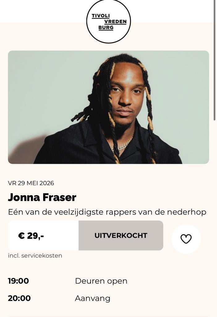 Jonna fraser 29 mei Utrecht, Tickets en Kaartjes, Eén persoon, Mei