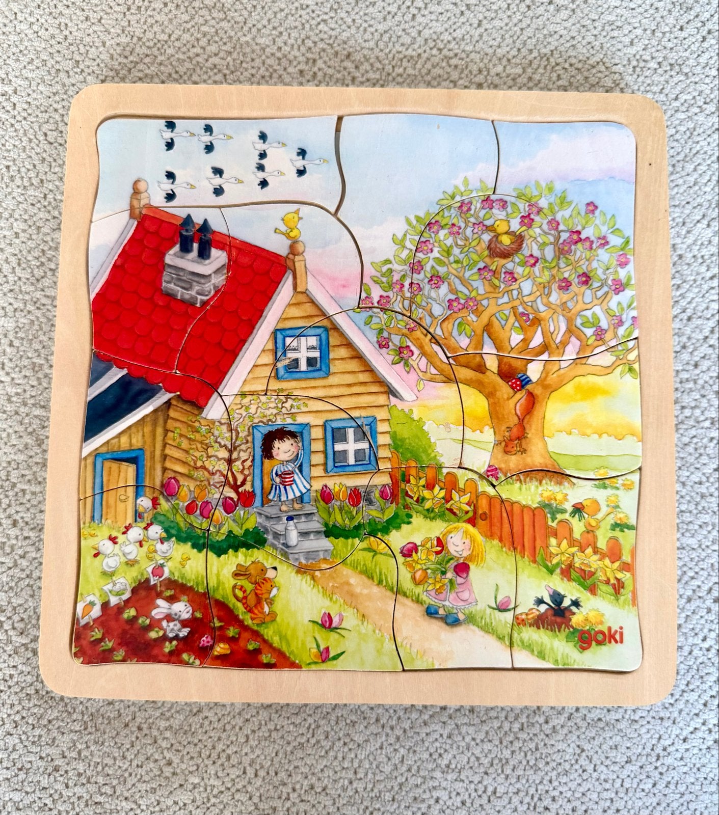 Goki Houten 4 Seizoenen Puzzel - 4 Lagen, 10 tot 50 stukjes, Ophalen of Verzenden, Zo goed als nieuw, Van hout