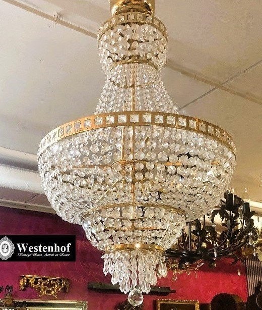Kristallen kroonluchter swarovski zakkroonluchter goud, Ophalen of Verzenden, Gebruikt