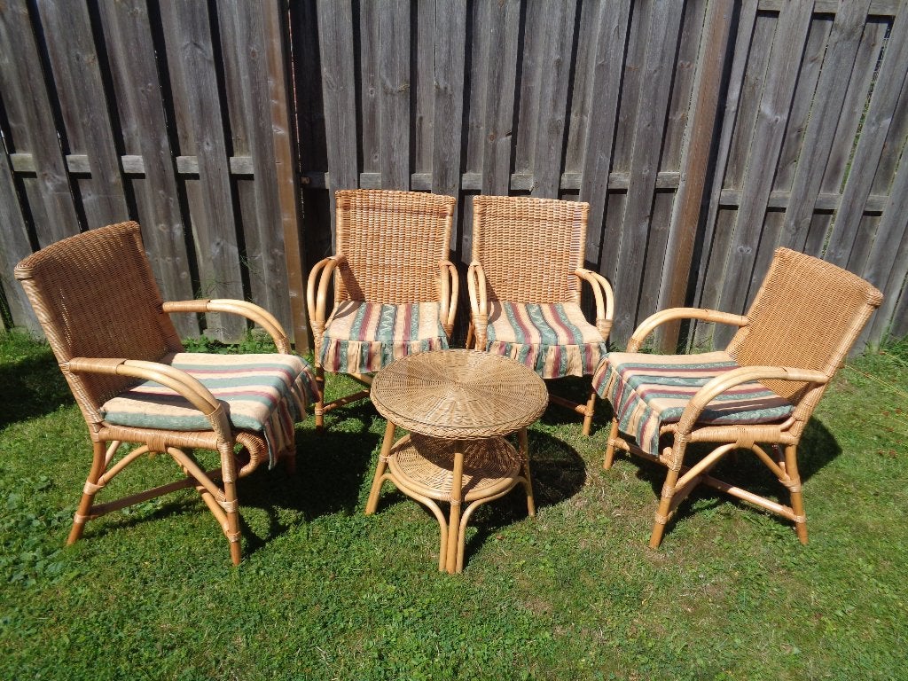 ROTAN TUINSET 4  TUINSTOELEN EN TUINTAFELTJE MET GLASPLAAT, Tuin en Terras, Tuinstoelen, Ophalen, Gebruikt, Rotan