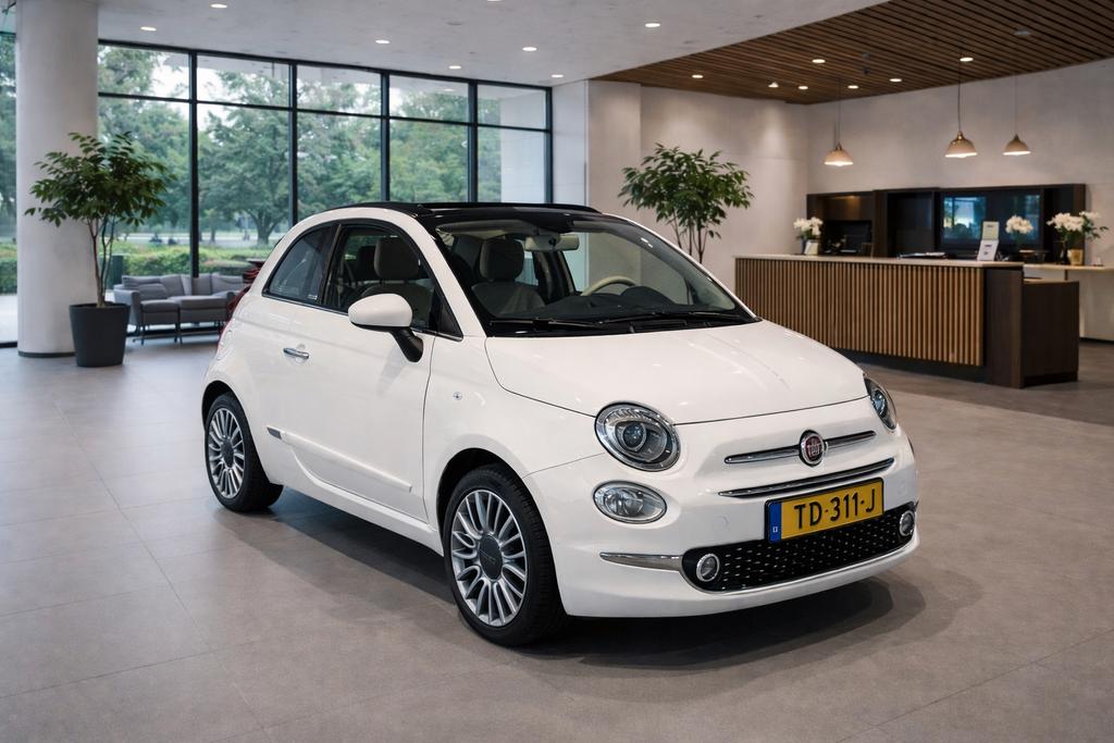 Fiat 500C 1.2 69pk Automaat Cabrio Airco Cruise/Co 16inch LM, Stof, 4 cilinders, Cabriolet, Wit