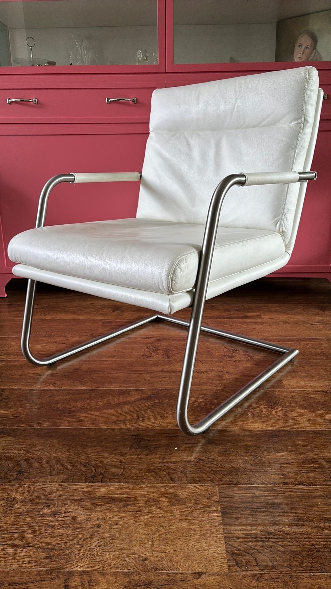 Wit leren Piet Klerkx stoel, Ophalen, Gebruikt, Minder dan 75 cm, 50 tot 75 cm