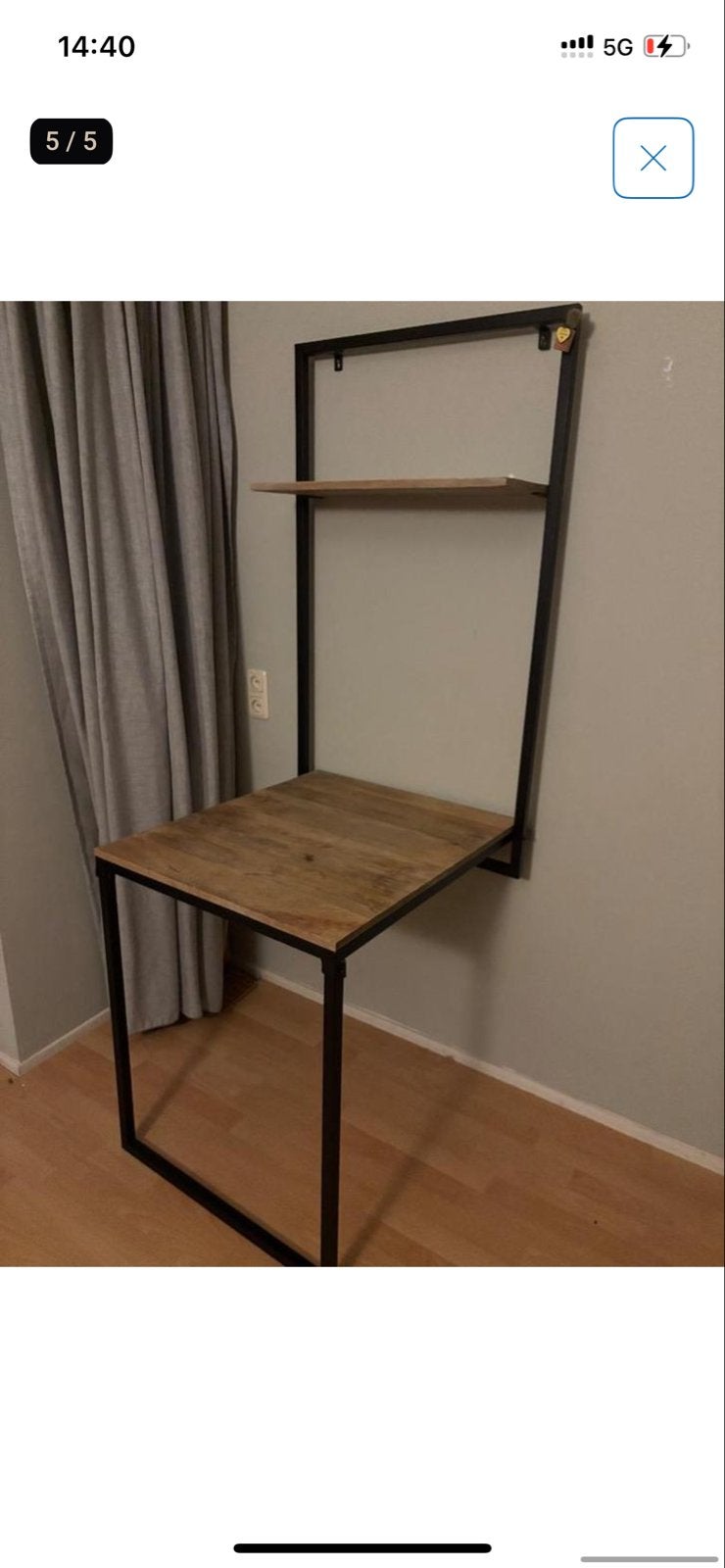 Wandbureau met plank - inklapbaar - industrieel design, Ophalen, Gebruikt, 55 tot 75 cm, 60 cm of meer
