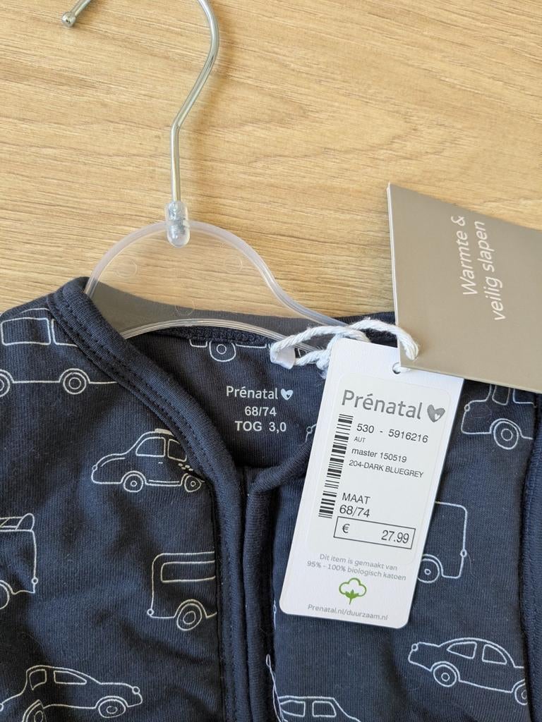 Prenatal Slaapzak Blauw Auto's Maat 62-68 met Afritsmouwen, Kinderen en Baby's, Ophalen of Verzenden, Nieuw, Minder dan 70 cm
