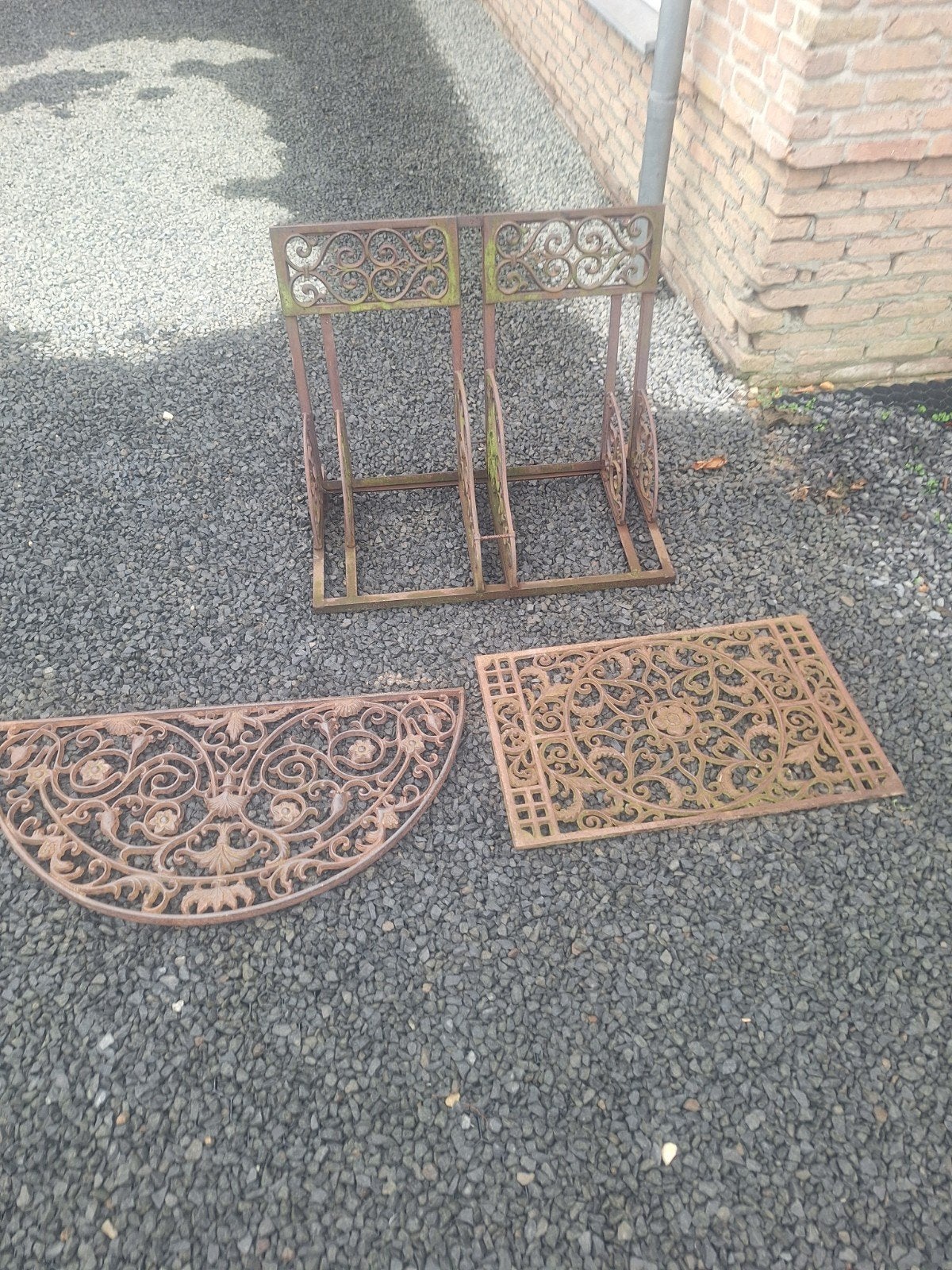 Brocante gietijzeren fietsenrek en deurmatten, Ophalen, Gebruikt