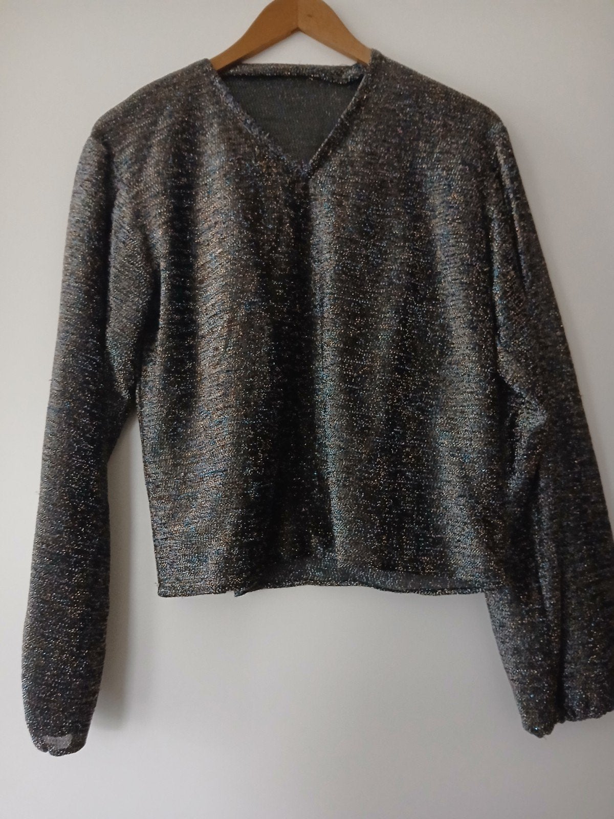 Een mooie (feest) glitter top met lange mouwen, maat 44/46., Kleding | Dames, Tops, Ophalen, Meerkleurig, Maat 42/44 (L), Zo goed als nieuw